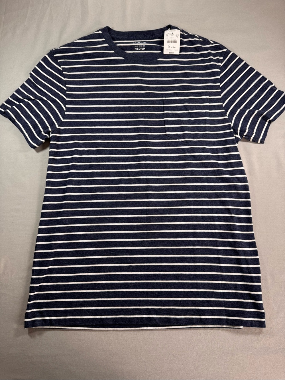J. Crew Navy and White Striped Pocket Tee NWT